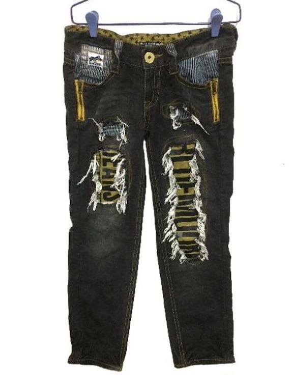 Blue Moon Blue Distressed denim patched