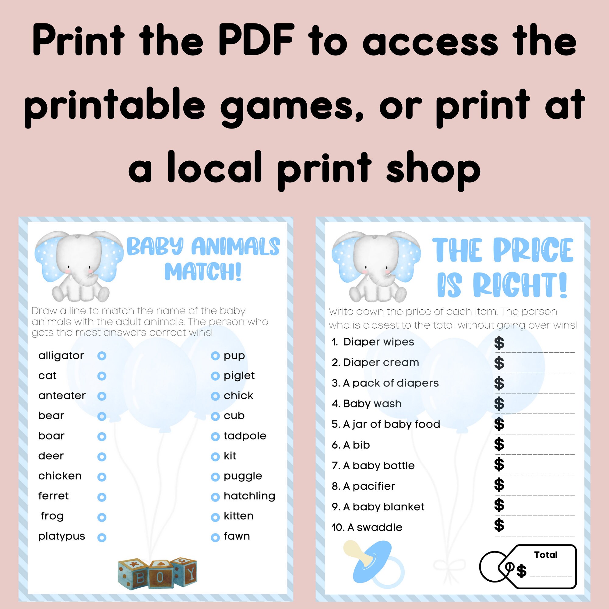 Elephant Baby Shower Games for Baby Boy Printable - Etsy