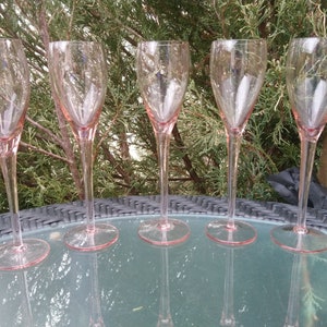 Pink Stemware Barware Glasses. Made In France, Set Of Five, 2 Ounce Capacity