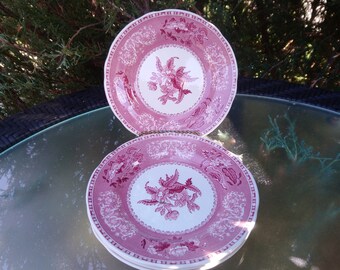 Spode "Pink Camilla" Discontinued 2000 Made In England Set Of Four Bread Or Dessert Plates, Pink Floral Decor, Scalloped Edge, Side Plates