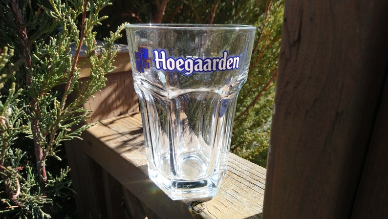 Vintage Hoegaarden .25L Capacity Belgian Hexagonal Wheat Beer Glass, Collectible Barware Glass, Belgium Beer, Vintage Barware image 1