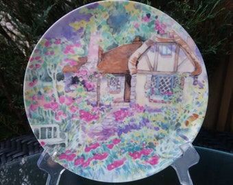 Vandor 1991 Dawna Barton Placa de coleccionista, placa de exhibición o placa colgante de pared, decoración floral pastel de cabaña inglesa, multicolor
