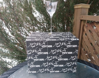 Vintage Mikasa Silver Surf Pattern Discontinued 1983-1986, Set Of Six Crystal Wine Glasses New In Box, Frosted Ridged Center, Mikasa Austria