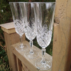 Vintage Crystal Champagne Flutes, Set Of Three, Crystal Stemware, Champagne Glasses, Clear Balanced Bowl And Stem, Barware Glasses, Crystal