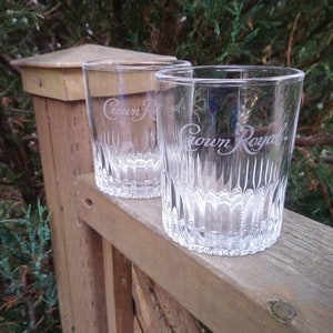 Vintage Set Of Two, Crown Royal Glasses, Barware Glasses, Collectible, Whisky Glasses, Drinking Glasses, Rocks Glasses