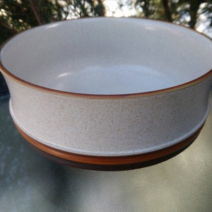 Vintage Denby Potter&#39;s Wheel, Discontinued 1974-1981, Round Vegetable Serving Bowl, Speckled Stoneware, Brown And Tan Trim Bowl