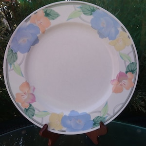 Mikasa Intaglio "Garden Poetry" Pattern, Discontinued 1987-1991, Vintage Dinner Plate, Blue, Yellow, Green, Peach Plate, Pastel Plate, Decor