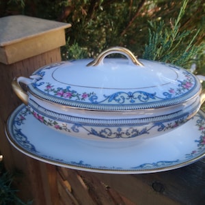 Noritake Chanlake Pattern Made In Japan U.S. Design Pat. 68457, Gravy Boat Attached Under Plate With Lid, Morimura, Serving Dish, Tableware