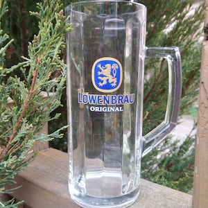 Lowenbrau Original Beveled Glass Beer Mug, Beer Stein, Collectible Barware Glass, Beer Glass, German Barware, European Barware, Pints