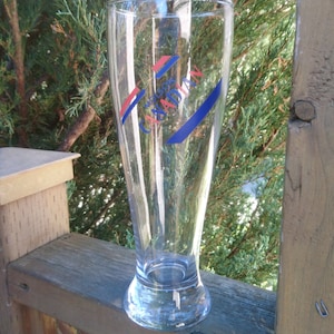 Molson Canadian Large Collectible Barware Beer Glass, Pint Glass, Barware Glass, Drinking Glass, 24 Ounce Beer Glass, Blue, Red Label Glass
