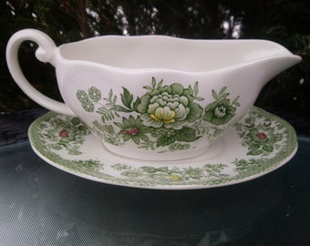 Enoch Wedgwood Tunstall England, "Kent" Pattern Vintage 1960s, Gravy Boat And Underplate, Transferware,, Sauce Boat, Plate, Gravy Bowl,