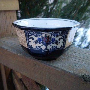 Antique Wedgwood And Co Ld, Nanette Pattern, Discontinued 1908-1920s, Open Sugar Bowl, Black, Red Floral, Art Deco, Black Interior Ring