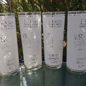 Dominion Glassware, Frosted Liquor Advertising Glasses, Set Of Four Vintage Glasses, Barware Glasses, Drinking Glasses, Mixed Drink Glasses