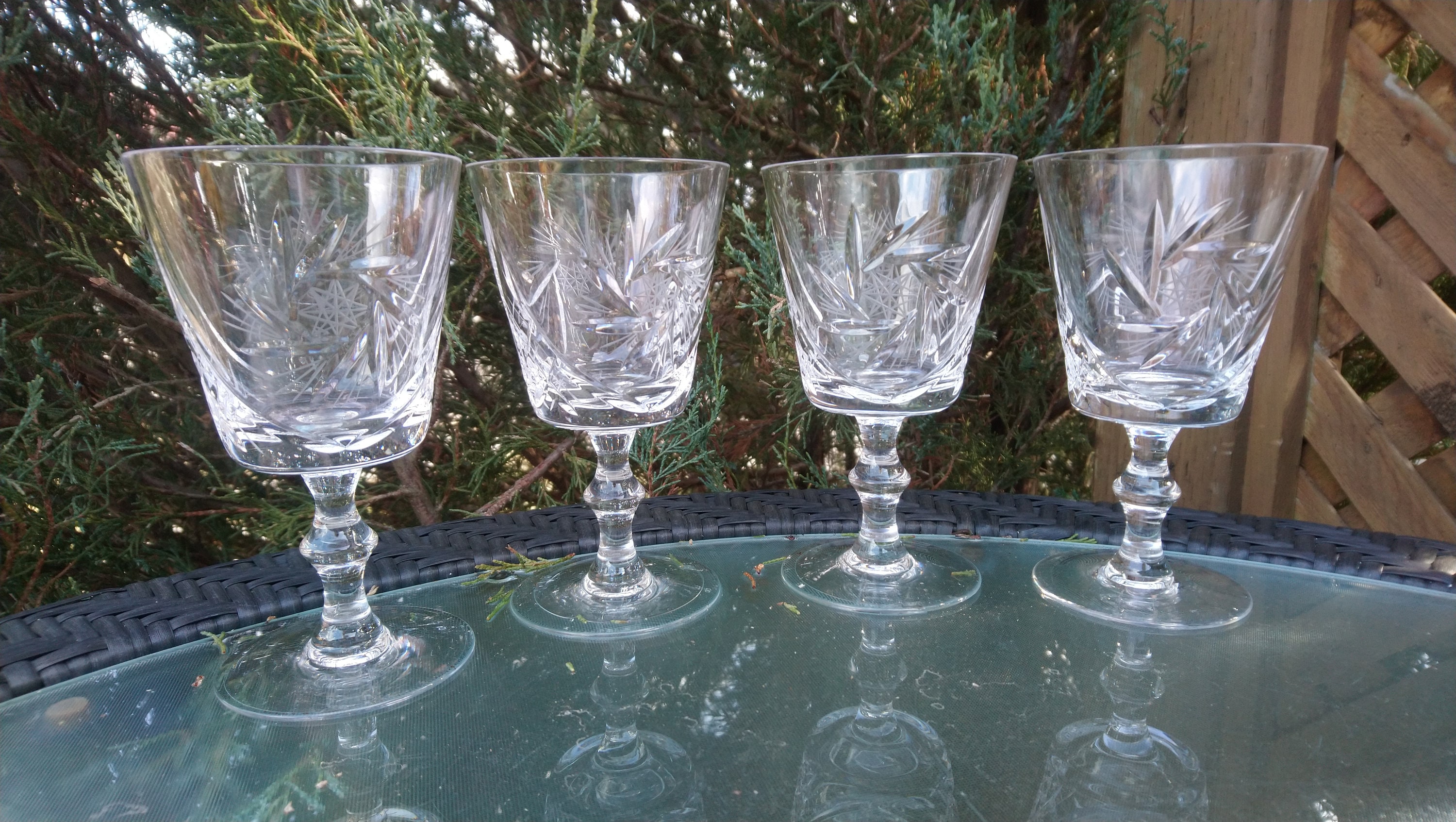 Vintage Lead Crystal Wine Glasses, Set Of Four, Pinwheel Crystal, Vintage Barware, Barware Glasses,