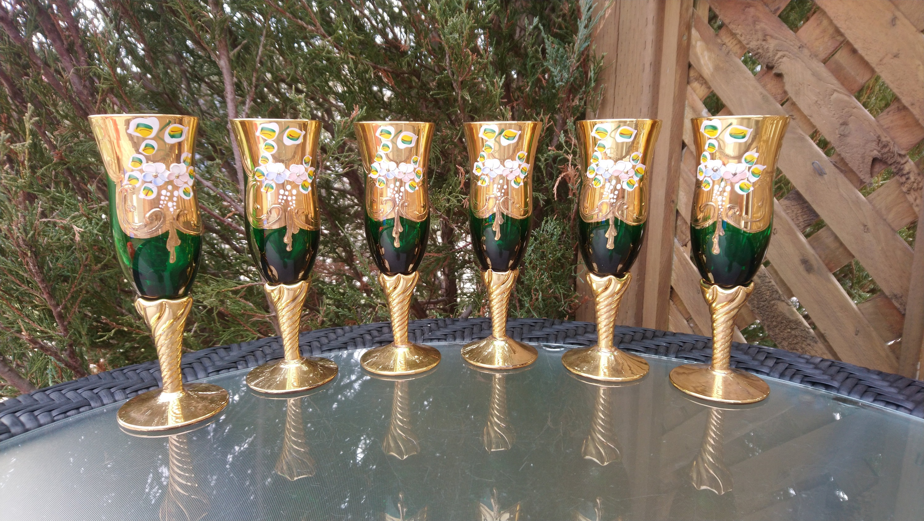 Vintage Murano, Tre Fuochi, Emerald Green Glass, 24K Gold