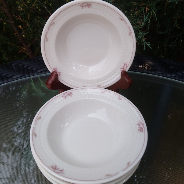 Syracuse China Vintage Restaurant Ware, Set Of Four Ice Cream Bowls, Hotel Ware, Brown Decoration On White, Berry Bowls, Sauce Bowls, Snack