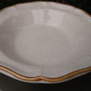 Vintage Mikasa &quot;Garden Club&quot; Pattern, Discontinued 1976-1983, Round Open Vegetable Serving Bowl, Beige With Tan Border, Scalloped Edge, Deco