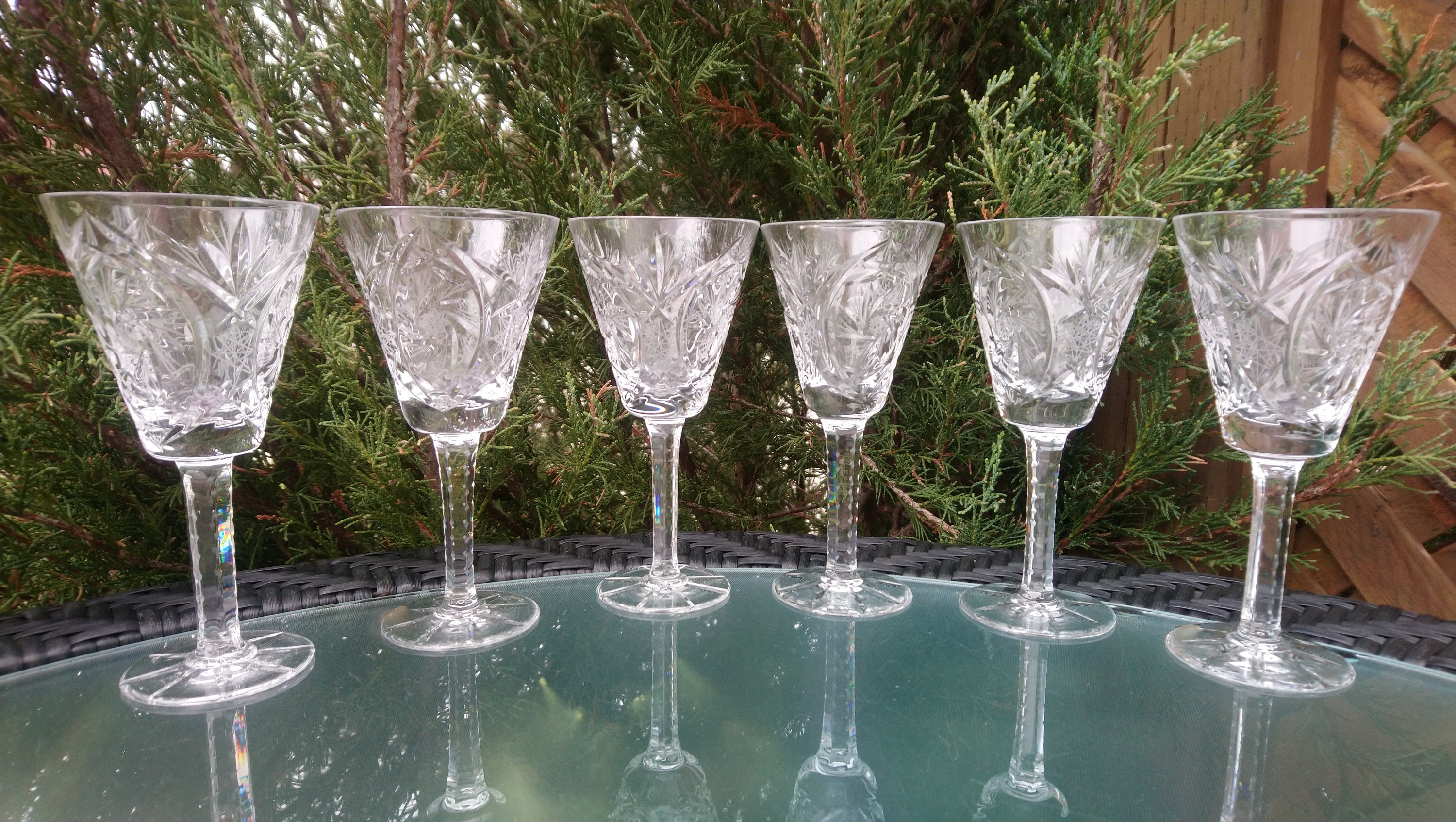 Set Of Six Vintage Pinwheel Crystal Stemmed Wine Glasses Etsy