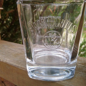 Jack Daniel's Old Number 7 Brand, Collectible Squared Base Collectible Whiskey Glass, Embossed Lettering And Signature, Vintage Barware