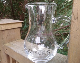 Vintage Wiser's Whisky Glass Pitcher, Two Cup Whiskey Pitcher, Bar Decor, Handled Decanter, Barware, Vintage Barware