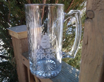 Vintage Molson Export Heavy Beer Glass Mug, Baware Drinking Glass, 24 Ounce Beer Mug, Barware Collectibles, Thumb Rest Handle, Sailing Ship