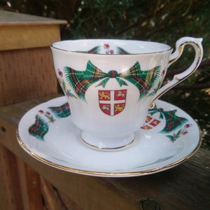 Ridgway Potteries, Royal Adderley, Newfoundland Tartan Pattern, Discontinued 1962-1964, One Teacup And Saucer, Green, Red Tartan, Gold Trim
