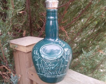 Chivas Brothers, Aberdeen Scotland, Liquor Bottle, Spode England, Green Glazed Pottery Decanter, Silver Stopper, Vintage Barware, Empty