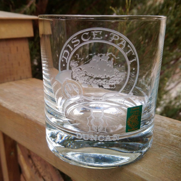 Duncan Clan Crest Crystal Whisky Tumbler Glass, Glass Made By Collins Crystal, Scotland, Collectible Drinking Glass, Crystal Tumbler Glass