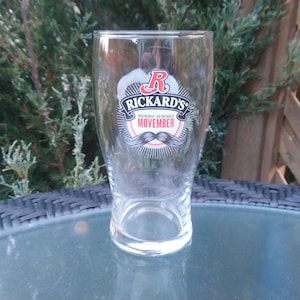 Rickard&#39;s Movember Beer Glass, Pilsner Glass, Pint glass, Collectible Glass, Barware Glass, Bar Decor, Cabinet Decor, Vintage Glassware