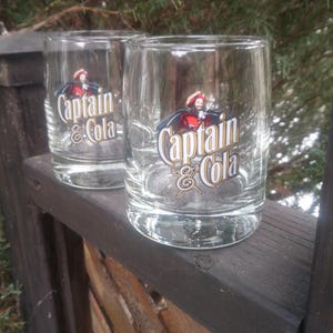Captain And Cola Rum Drinking Glass, Rum Mixed Drink, Rocks Glass, 12 Ounces, Set Of Two