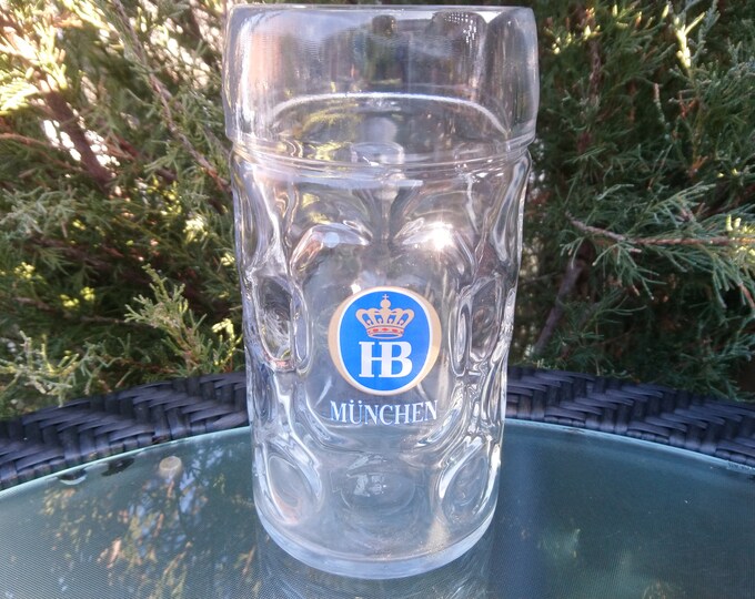 Hofbrau Munchen HB Hofbrauhaus, Vintage German Barware Glass Beer Stein