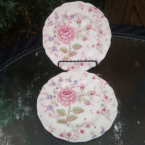 Johnson Brothers Rose Chintz Pattern, Set Of Three Bread And Butter Plates, Discontinued 1930-2003, 6.25&quot; Diameter