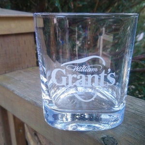 William Grant&#39;s Scotch Whisky Barware Glass, Triangular Shaped, Vintage Barware, Collectible, Heavy Base, 8 Ounces.
