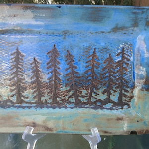 Vintage Hand Painted Artistic Rectangular Tray, Decorative Centerpiece Or Candle Placement, Table Decor, Scenic Blue, Green, Brown Signed CH