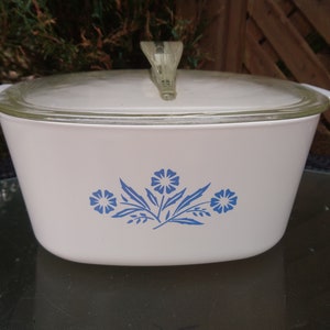 Vintage Corning Ware, Blue Cornflower Pattern, Large Casserole Dish, For Range And Microwave, Pyrex Lid, A-3-B 3 Litre, Square Handled Glass