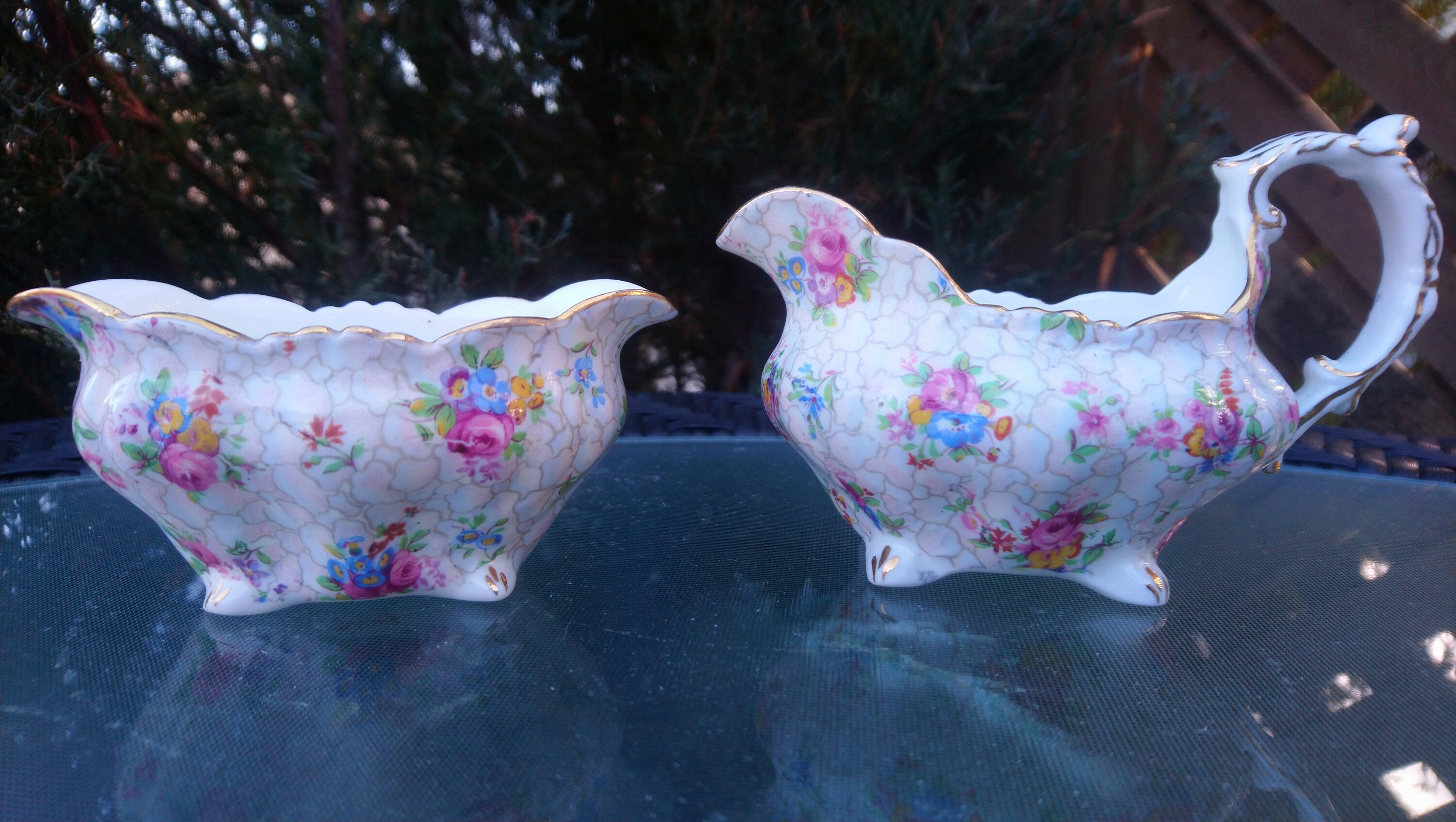 Dining & Serving Hammersley Chintz Floral Motif Cream and Sugar Bowl