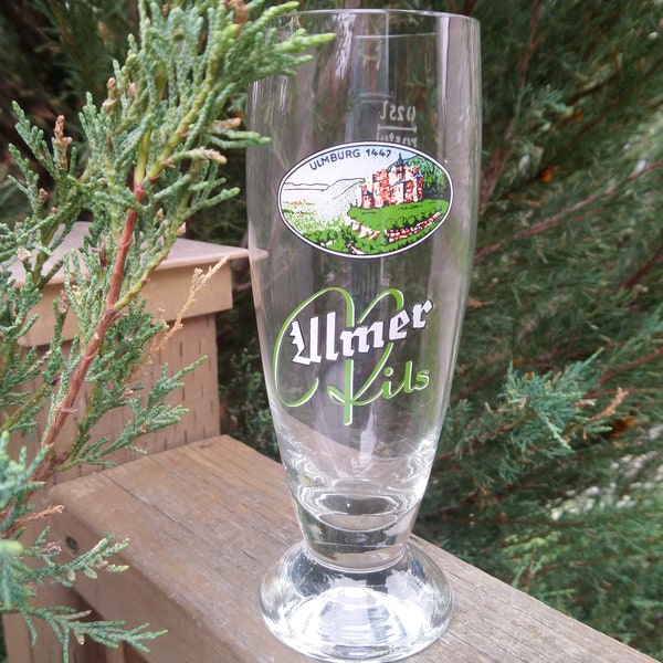 Vintage "Ulmer Pils" Collectible German Beer Glass, Barware Glass, Vintage Barware, Drinking glass, Pilsner Glass, European Barware Glass