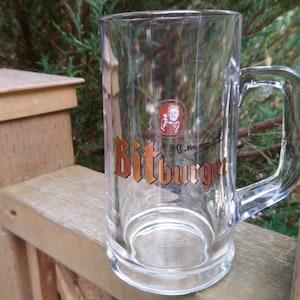 Caneca de vidro de cerveja Bitburger vintage, utensílios de bar alemães, vidro de utensílios de bar, colecionáveis, vidro &quot;Bitte Ein Bit&quot;, utensílios de bar comerciais
