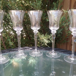 Vintage Mikasa &quot;Jamestown&quot; Clear, Discontinued 1987-, Optic Bowl, Platinum Trim, Set Of Five Wine Glasses, Barware Glasses, Drinking
