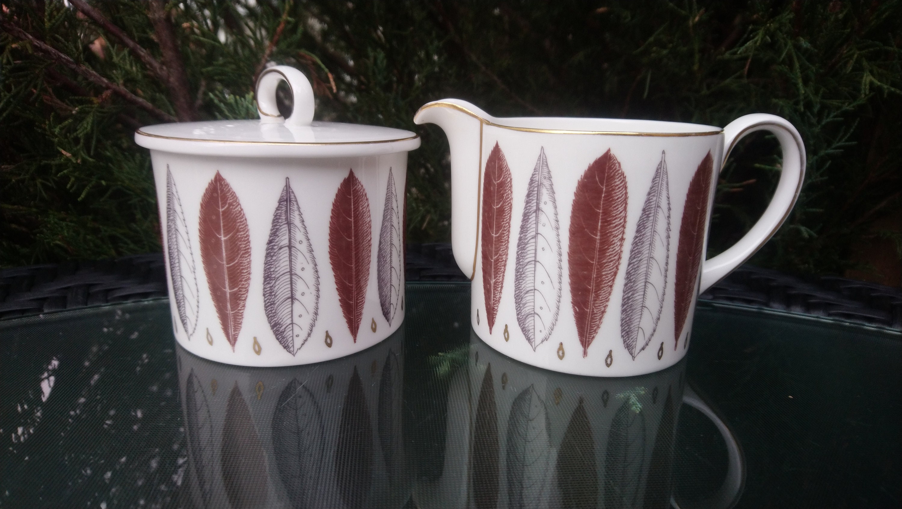 Vintage Susie Cooper Hyde Park Pattern C912 Sugar Bowl and Creamer