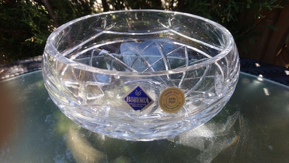 Bohemian Lead Crystal Bowl, Hand Cut, Czech Republic, Vintage
