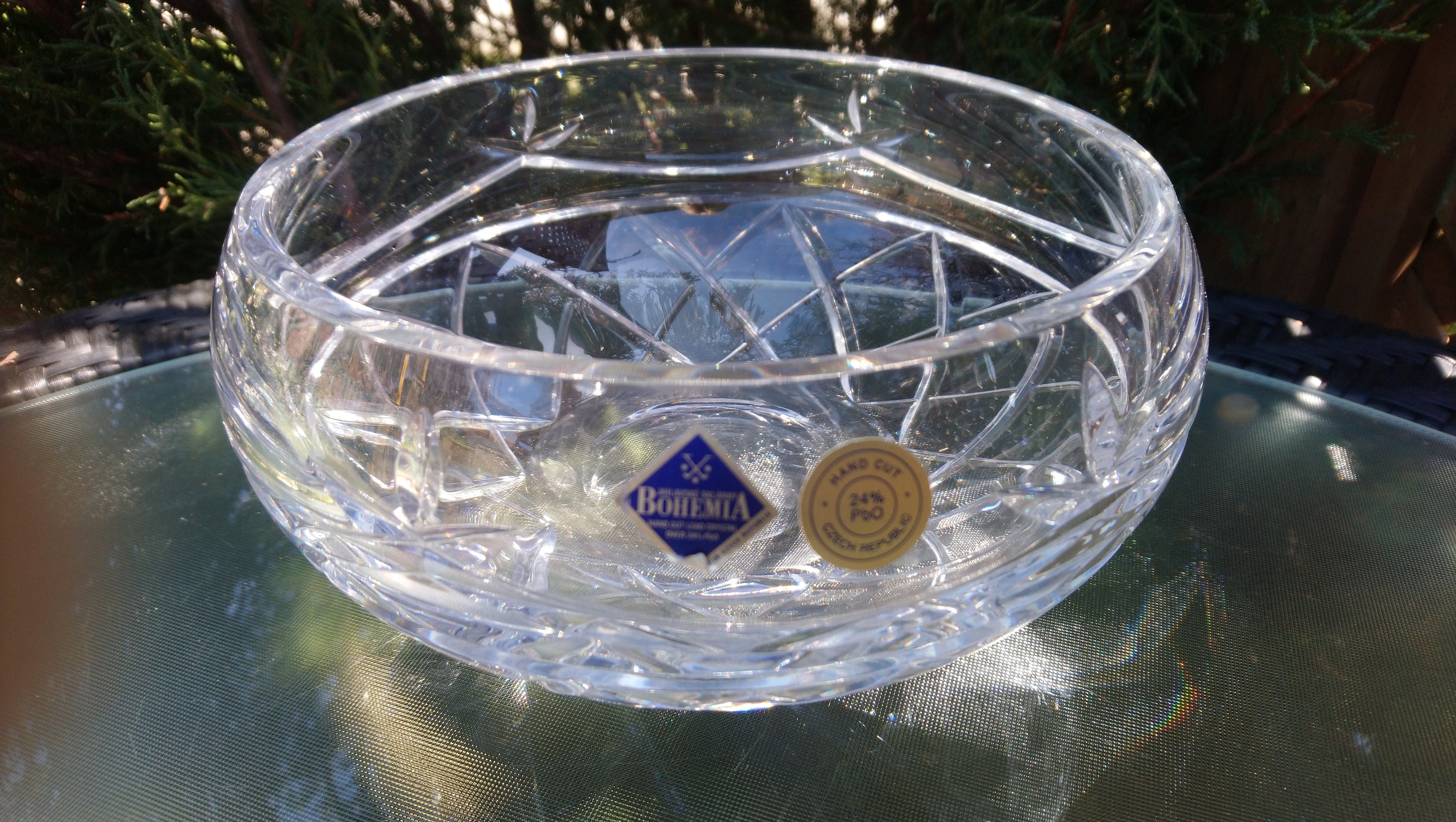 Bohemian Lead Crystal Bowl, Hand Cut, Czech Republic, Vintage