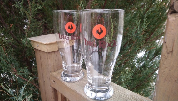 Set of Two Big Rock Brewery Collectible Beer Glasses, Barware Glasses, Drinking  Glasses, Canadian Craft Beer, Red Brown Labeling, Pint Glass 