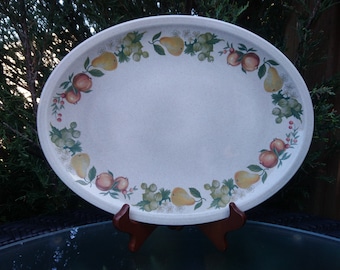 Wedgwood "Quince" Pattern Discontinued 1969-1986 Oval Serving Platter, Steak Or Sandwich Plates, Ring Of Colorful Fruit, Stoneware
