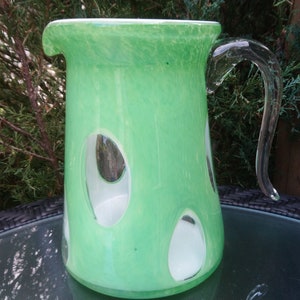 Art Glass Lime Green Cased Heavy Glass Pitcher Water Or Beverage Pitcher Green Glass Art Weighing 6 Pounds Or 2.7 Kilos Blown Glassware Deco