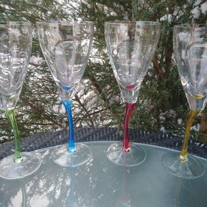 Vintage Crooked Multi Colored Stemware, Optic Bowl, Set Of Four Crystal Wine Glasses, Barware Glasses, Drinking Glasses, Wine Goblets, Bar