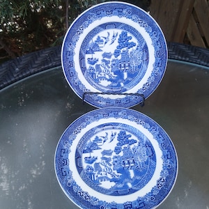 Johnson Brothers, Blue Willow, Double Warrant, Set Of Two Bread And Butter Plates, Side Plates, Blue China