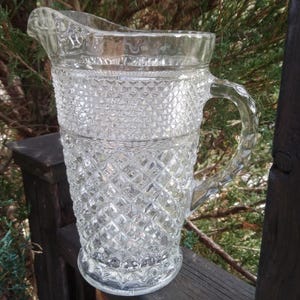 Anchor Hocking Glass Pitcher, Wexford Pattern, Discontinued 1962-1998, Pressed Glass, 64 Ounces