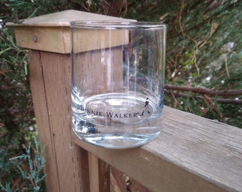 Johnnie Walker, Scotch Whisky Glass, Rocks Glass, Collectible Barware, Barware Glass, Black Lettering, Whisky Neat, Lowball Glass