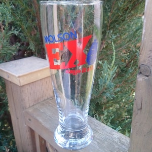 Molson Ex Says It All Collectible Beer Glass, Pint Glass, Molson Drinking Barware Glass Blue Red Label Molson Glass Commercial Barware